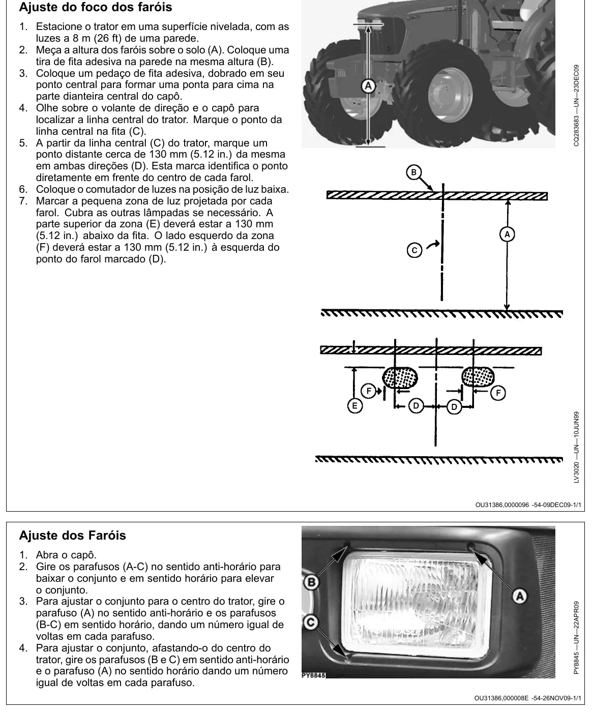 Página interna com tabela e ilustração de operação — John Deere 5075E / 5078E / 5085E (amostra 2 de 2)