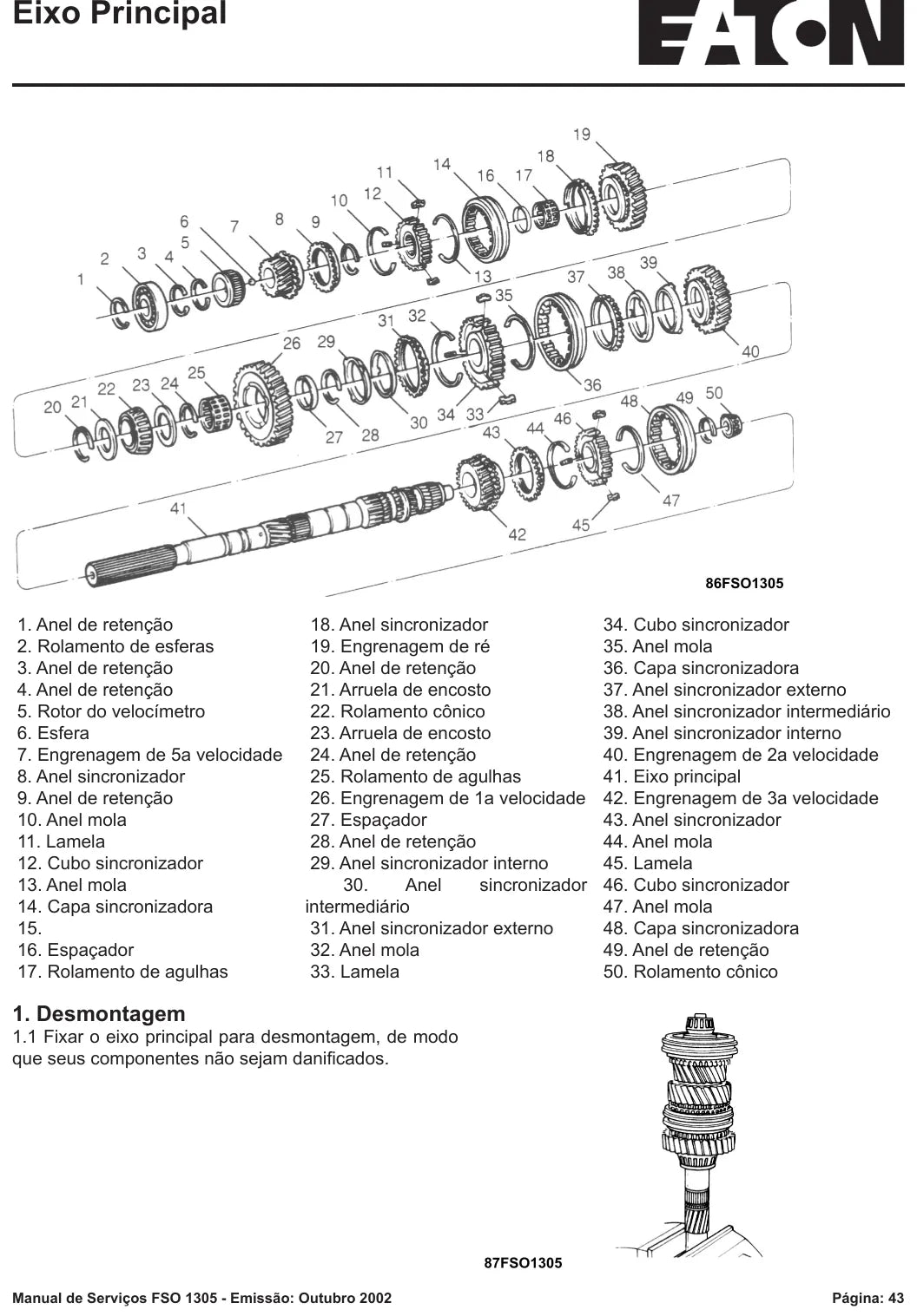Manual de Serviço Caixa de Câmbio Eaton FSO-1305 A B C Chevrolet S10 — página interna 2 do PDF (Manual de Serviço)