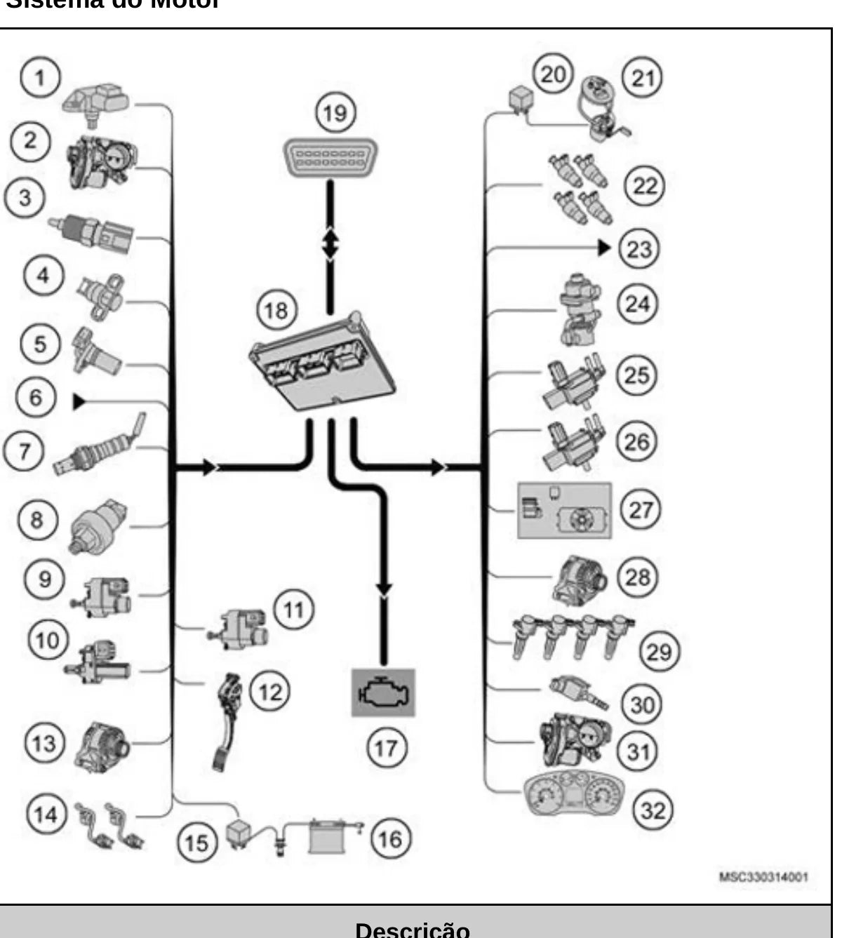 FORD Novo Focus 2.0 16V — figura técnica — página interna do manual de serviço