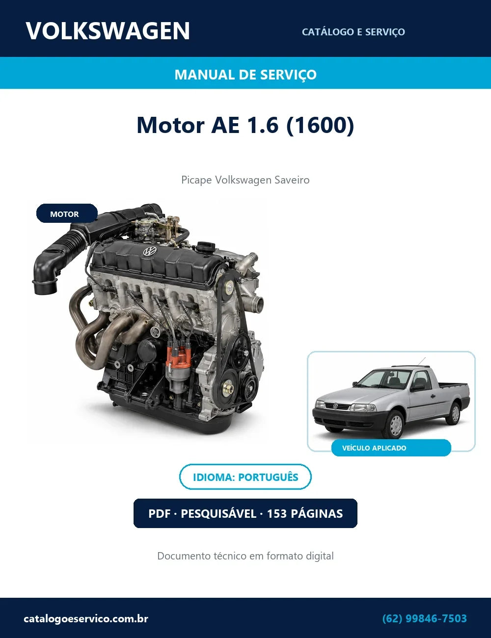 Manual de Serviço Volkswagen Motor AE 1.6 (1600) — 153 págs. — capa