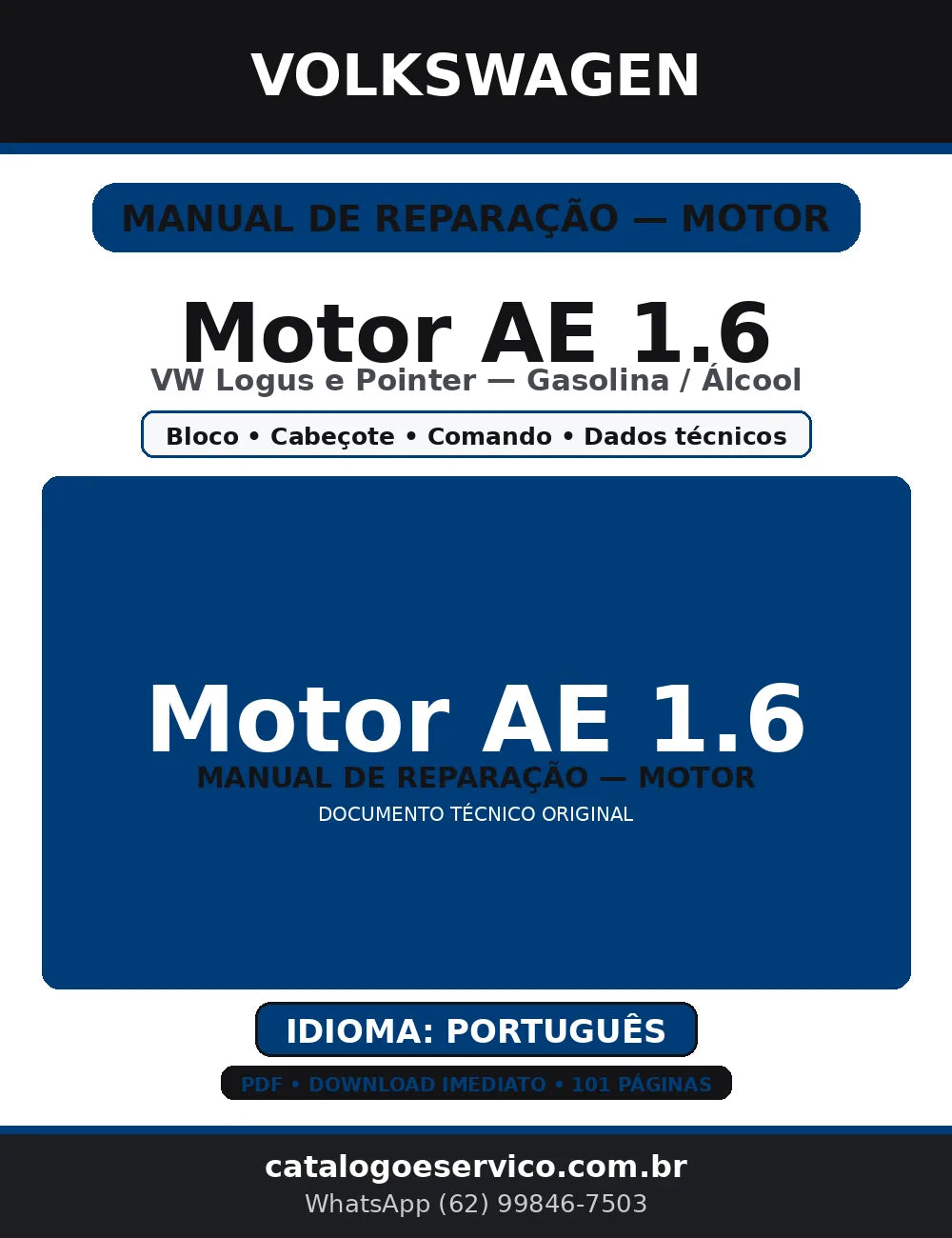 Manual de Reparação Motor VW AE 1.6 (Logus/Pointer) — Português (PDF) — capa