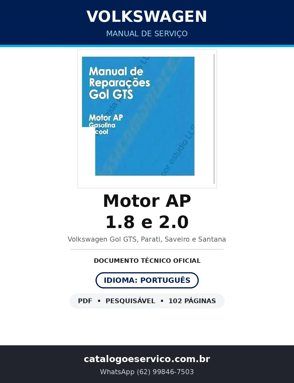 Manual de Serviço Volkswagen Motor AP 1.8 e 2.0 — 102 págs. — capa
