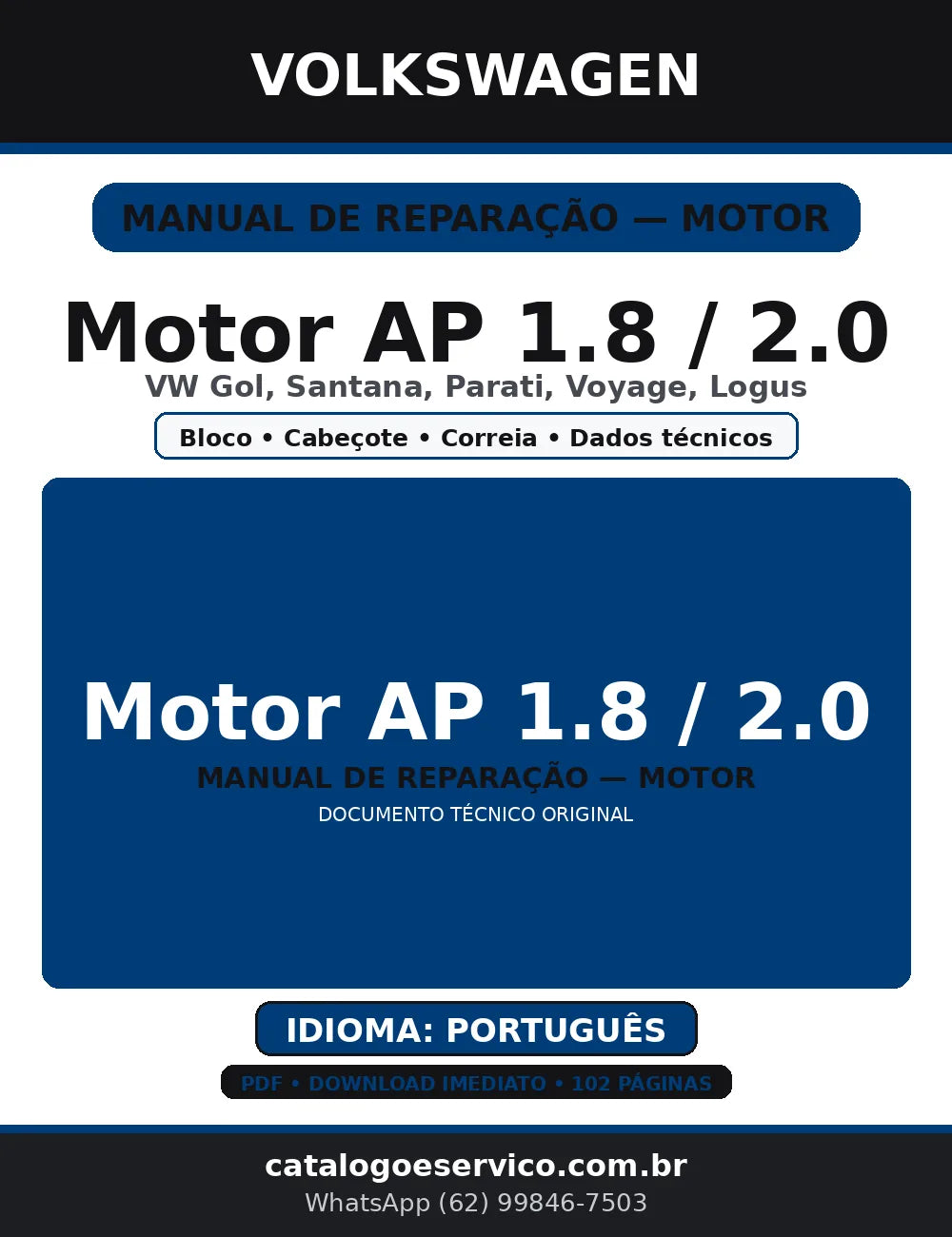 Manual de Reparação Motor VW AP 1.8 e 2.0 — Português (PDF) — capa