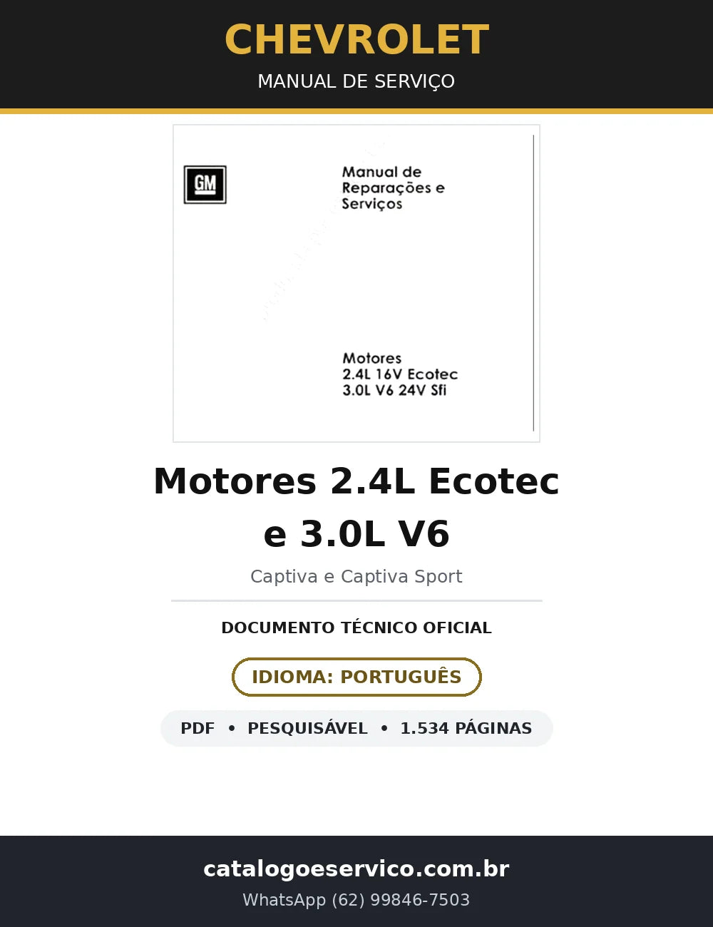 Manual de Serviço Motores 2.4L Ecotec e 3.0L V6 — GM Captiva (1.534 págs.) — capa