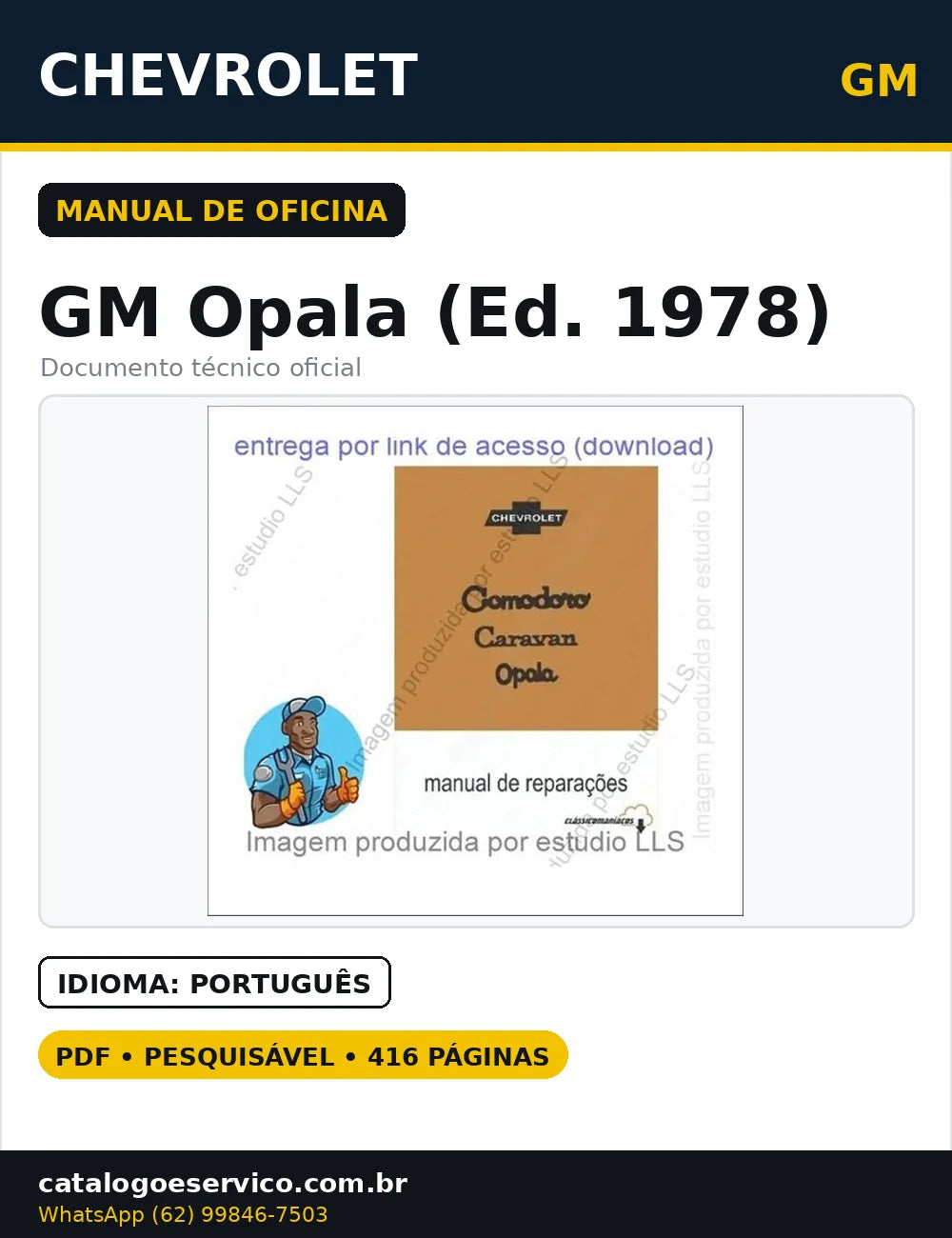 Manual Reparações Mecânica Oficina Serviço Gm Opala Ed 1