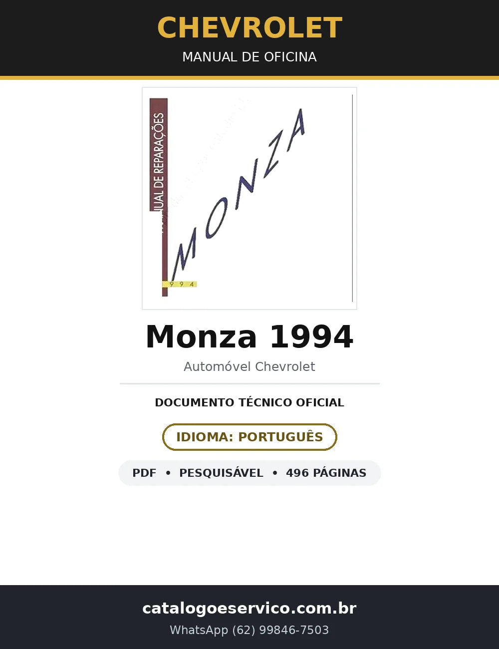 Manual de Oficina Chevrolet Monza — Ed. 1994 (496 págs.) — capa