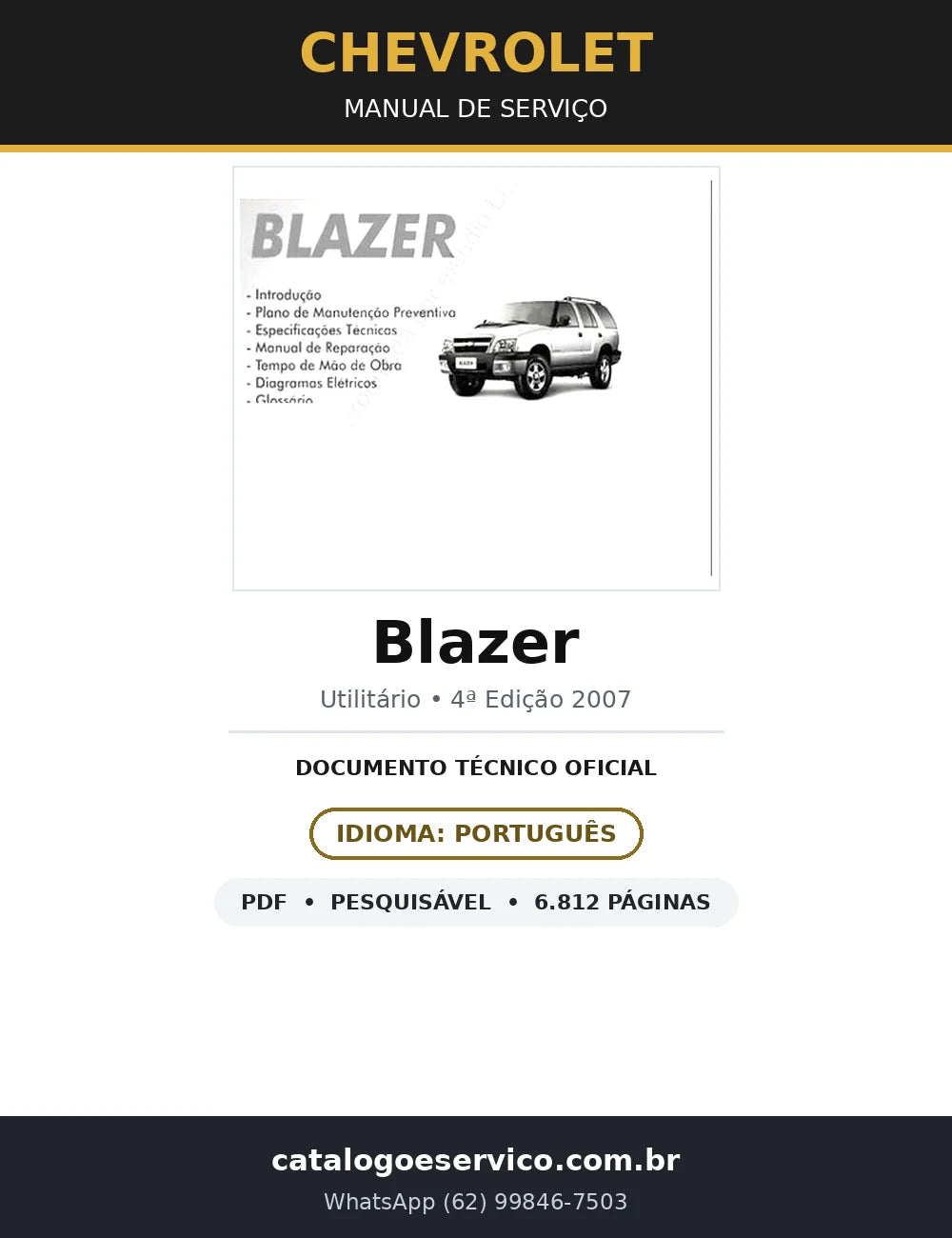 Manual de Serviço Chevrolet Blazer — 4ª Edição (6.812 págs.) — capa