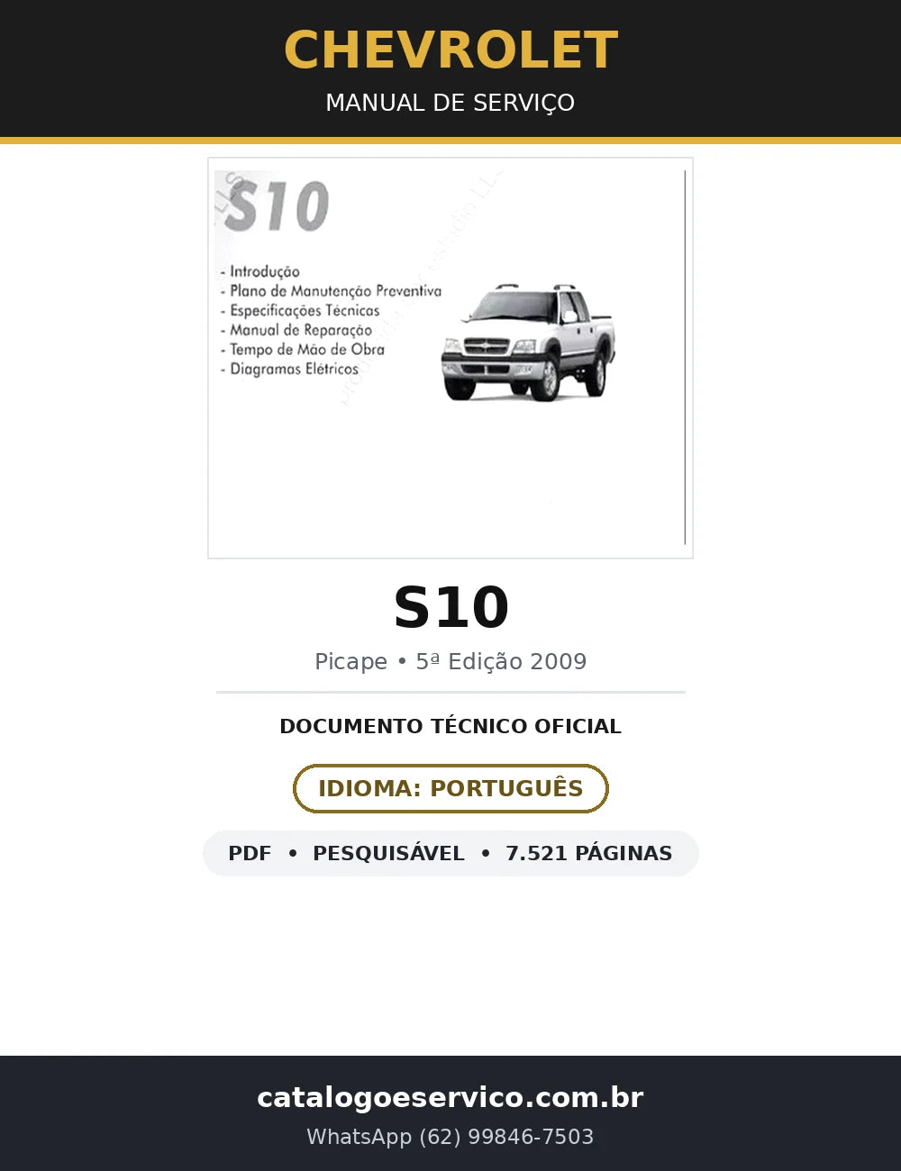 Manual de Serviço Chevrolet S10 — 5ª Edição 2009 (7.521 págs.) — capa