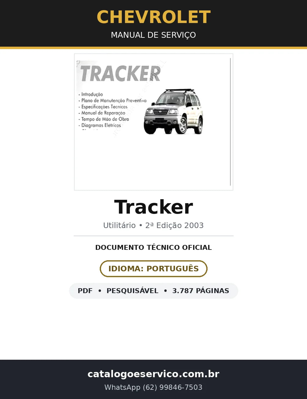 Manual de Serviço Chevrolet Tracker — 2ª Edição 2003 (3.787 págs.) — capa