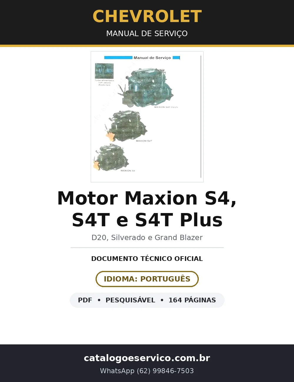 Manual de Serviço Motor Maxion S4, S4T e S4T Plus — D20 e Silverado (164 págs.) — capa