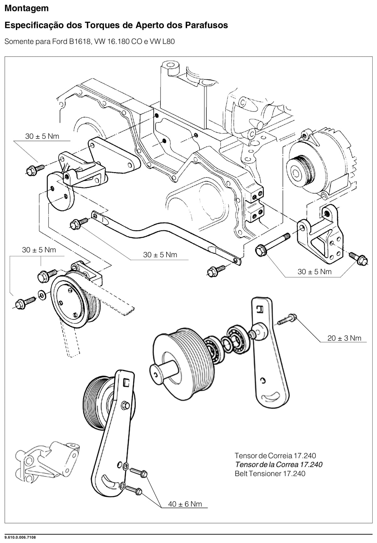 Manual MWM Série 10: torques de aperto da carcaça de engrenagens e tensor de correia