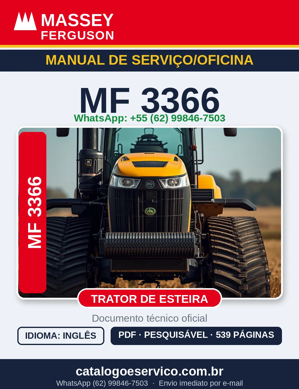 Manual de Serviço de Oficina – Trator Esteira Massey Ferguson MF3366 | PDF Inglês