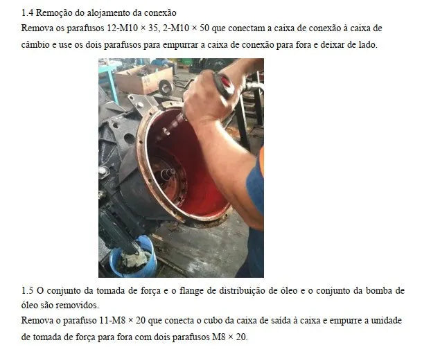 Remoção do alojamento da caixa de câmbio no manual de serviço XCMG GR1803BR