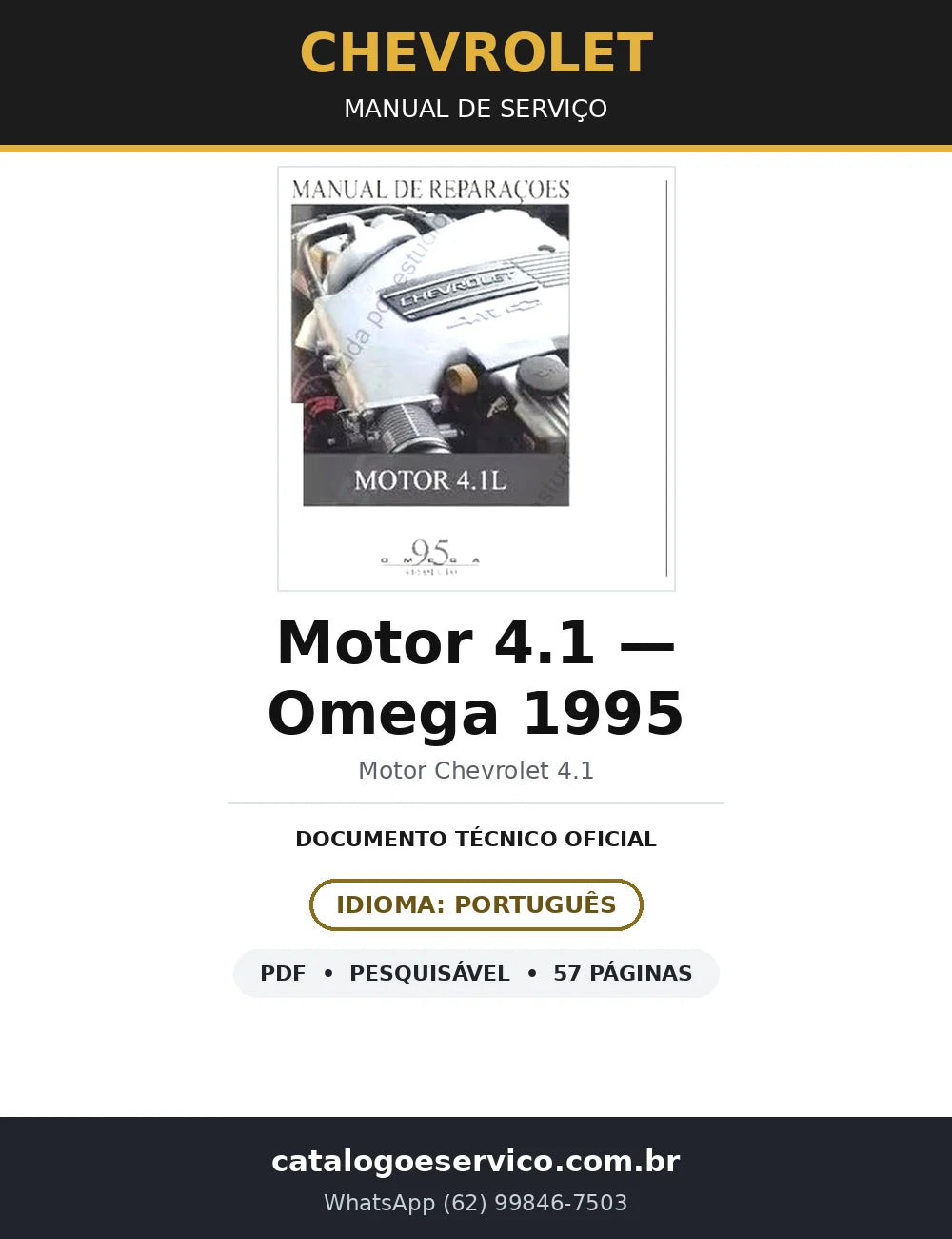 Manual de Serviço Motor Chevrolet 4.1 — Omega Ed. 1995 (57 págs.) — capa