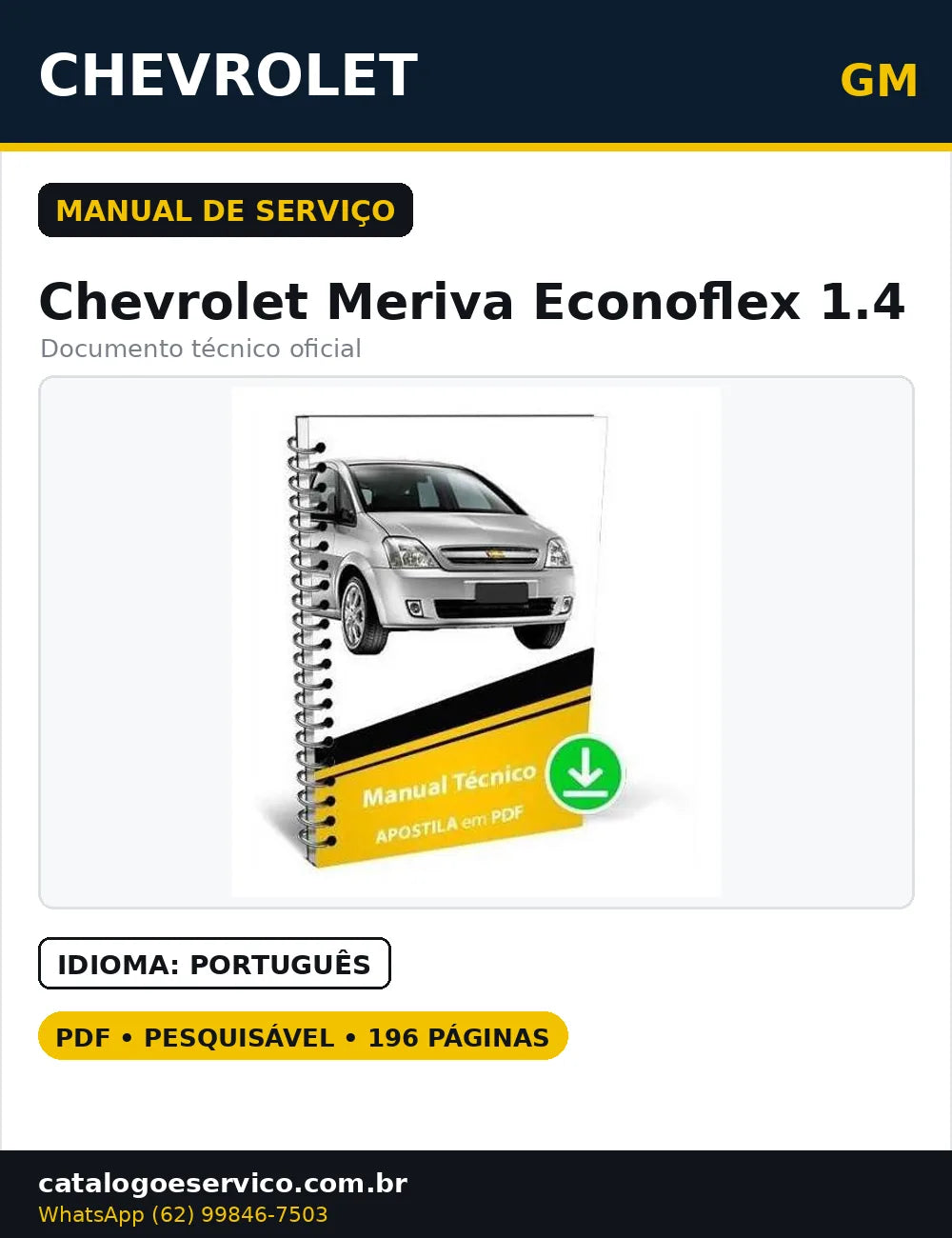Manual Serviços Reparação Chevrolet Meriva Econoflex 1.4