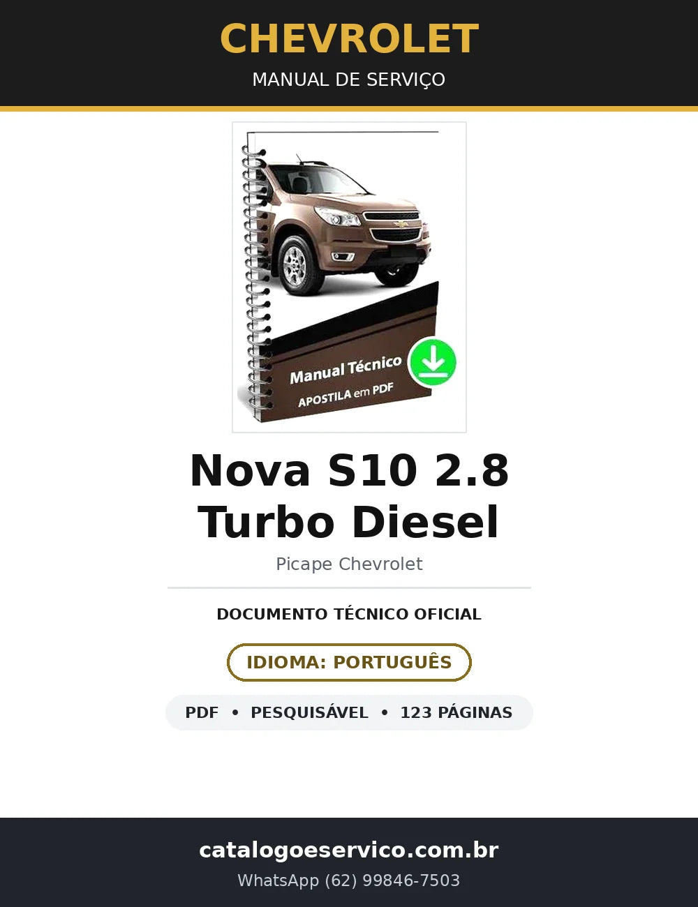 Manual de Serviço Chevrolet Nova S10 2.8 Turbo Diesel (123 págs.) — capa