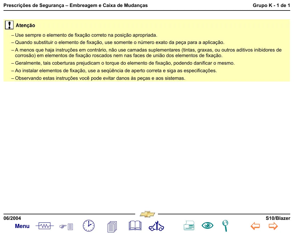Página interna 3 — Manual de Serviço Chevrolet S10 e Blazer 2004