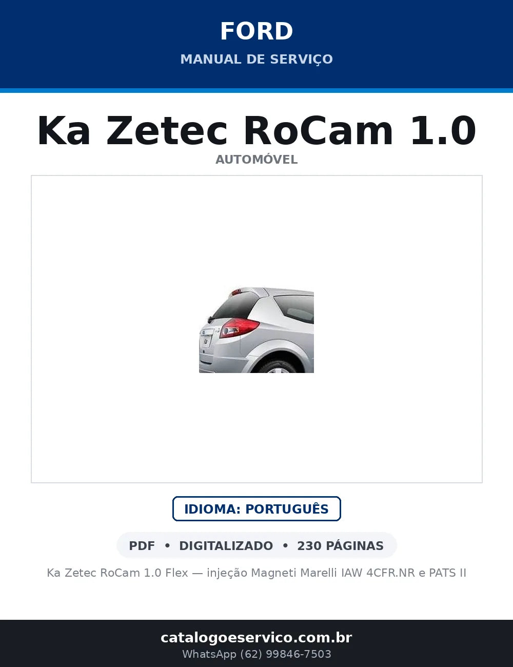 Capa do Manual de Serviço Ford Ka Zetec RoCam 1.0 em PDF — Ka Zetec RoCam 1.0 Flex — injeção Magneti Marelli IAW 4CFR.NR e PATS II