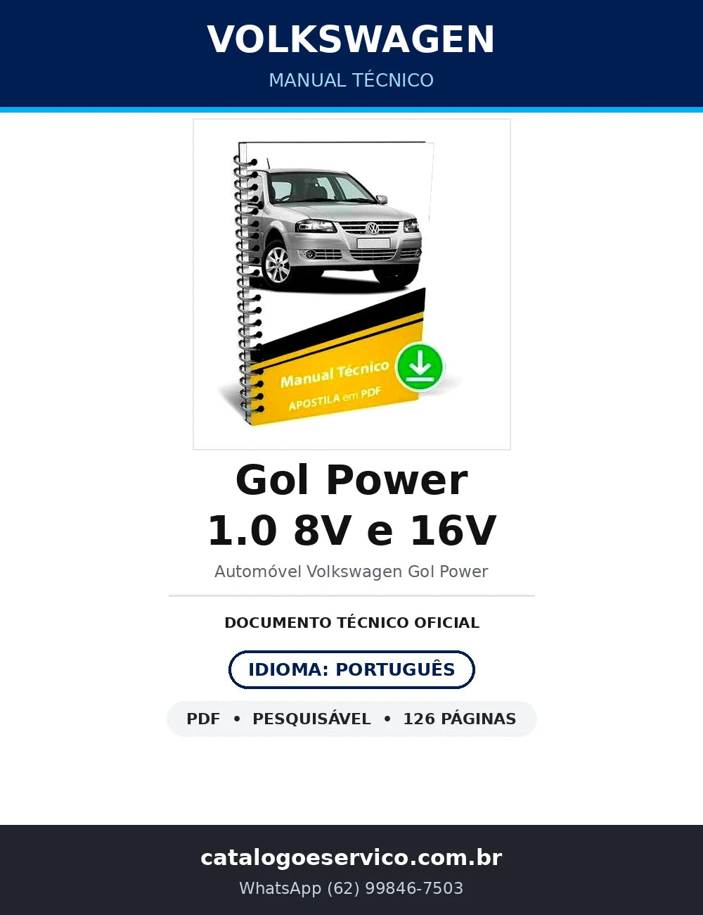 Manual Técnico Volkswagen Gol Power 1.0 8V e 16V — 126 págs. — capa