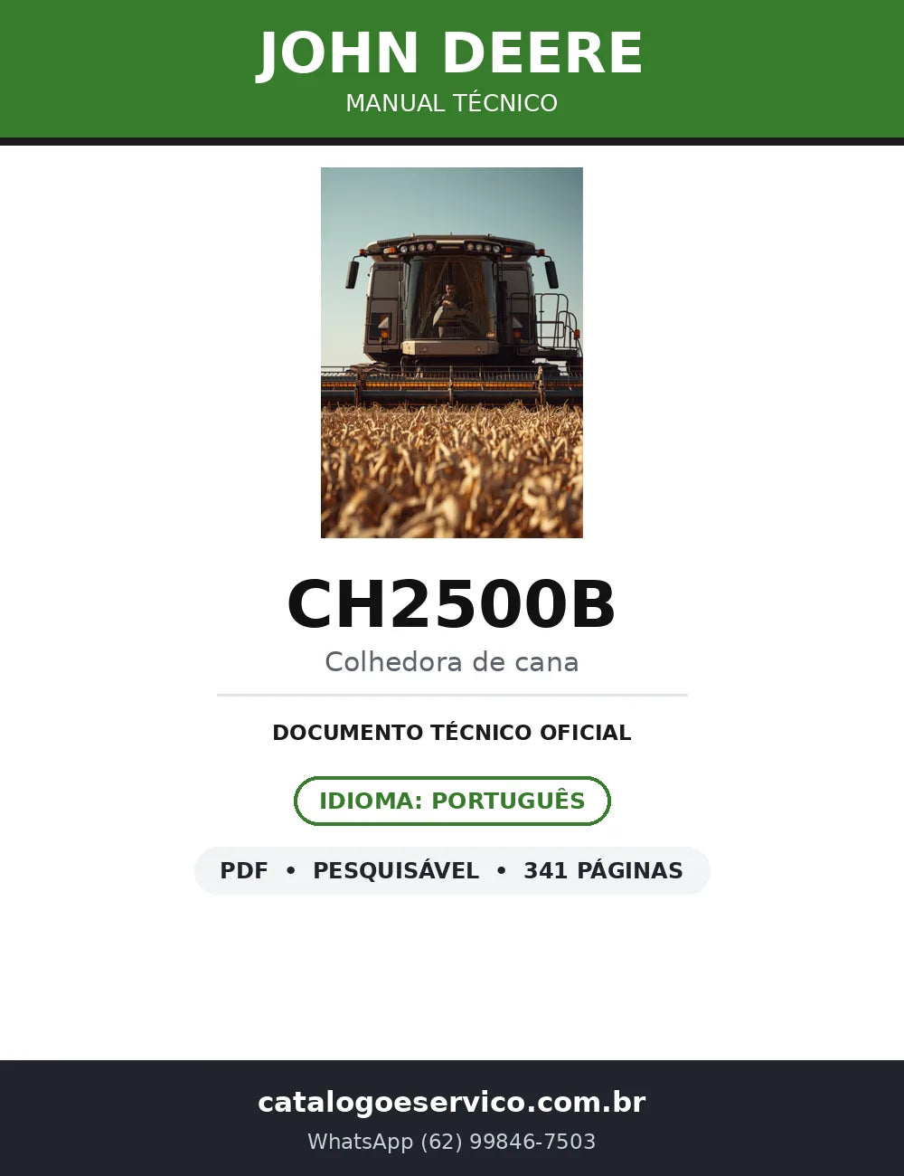 Manual Técnico John Deere CH2500B (ex-Cameco 2500B) — Colhedora de Cana — capa