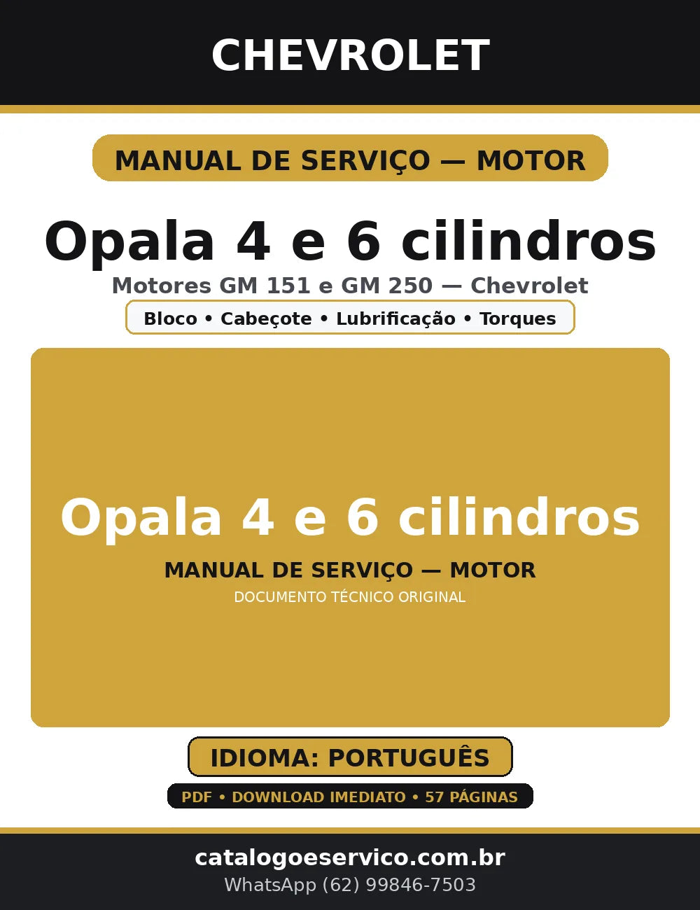 Manual de Serviço Motor GM Opala 4 e 6 Cilindros — Português (PDF) — capa
