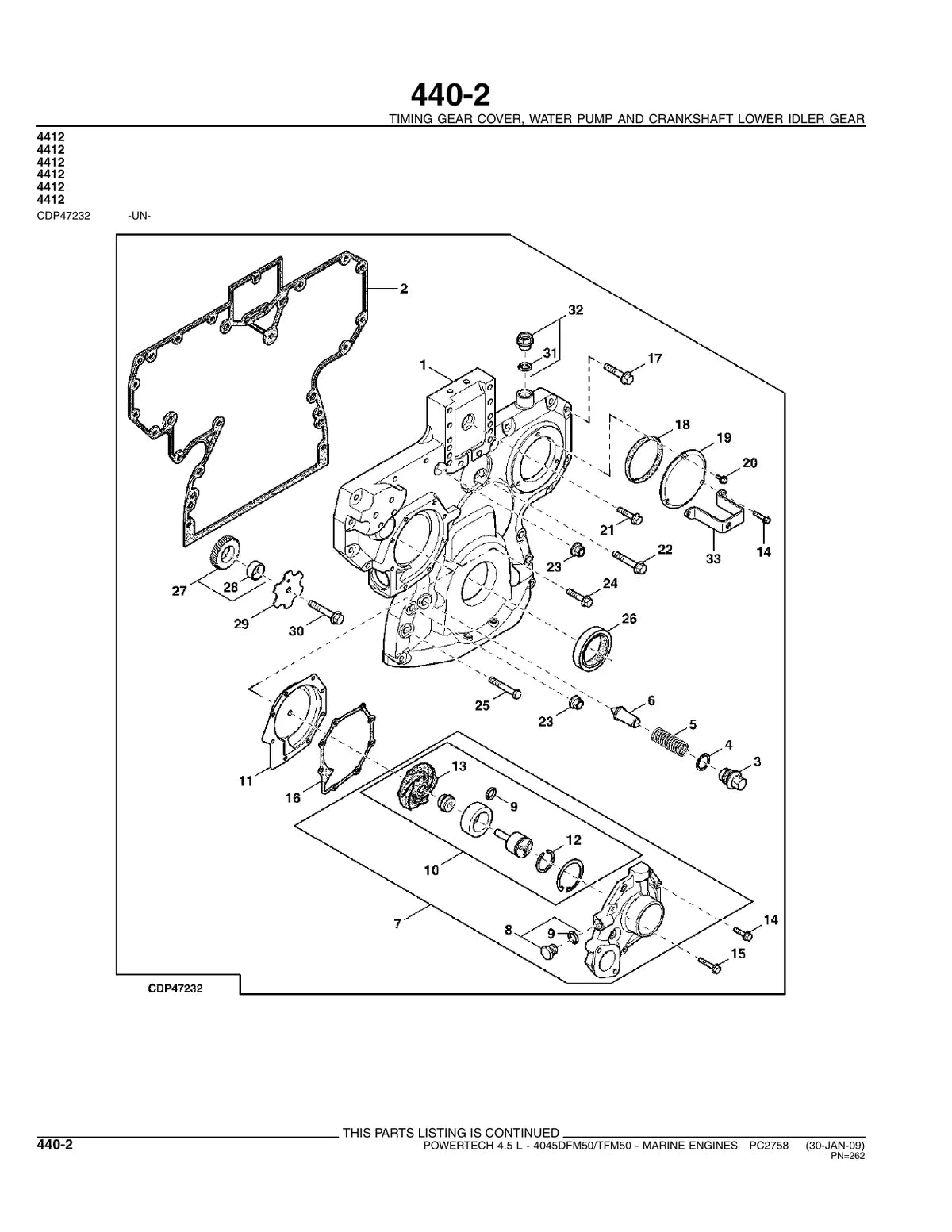 John Deere Motor 4045D FM50 TFM50 — motor, vista explodida 2