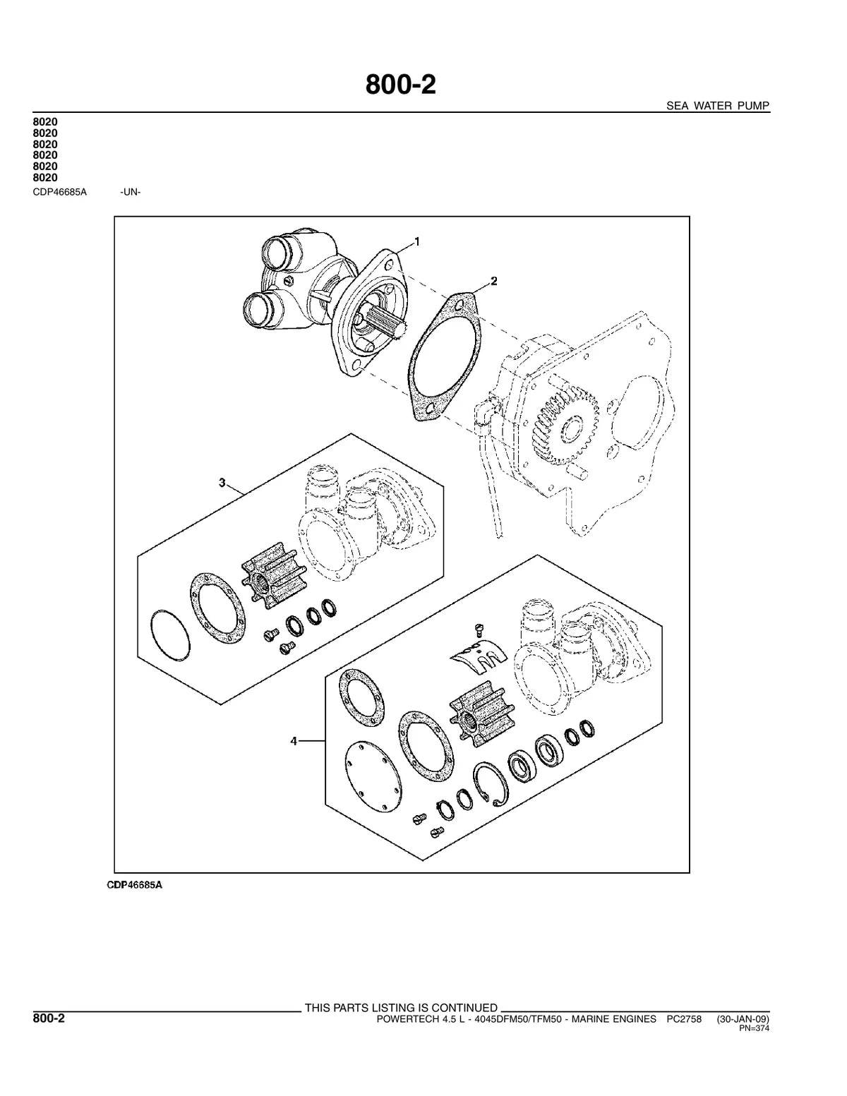 John Deere Motor 4045D FM50 TFM50 — motor, vista explodida 4