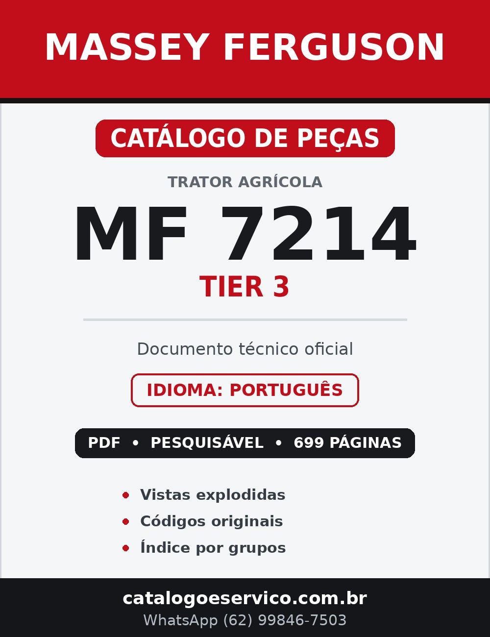 Catálogo de Peças Massey Ferguson MF 7214 Tier 3