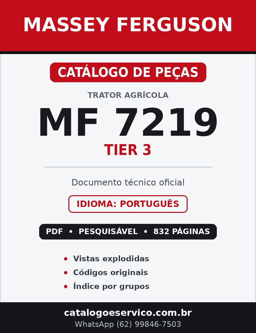 Catálogo de Peças Massey Ferguson MF 7219 Tier 3