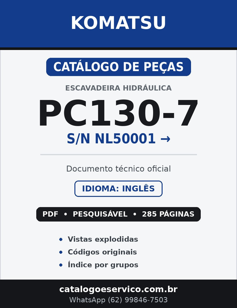 Catálogo de Peças Escavadeira Komatsu PC130-7