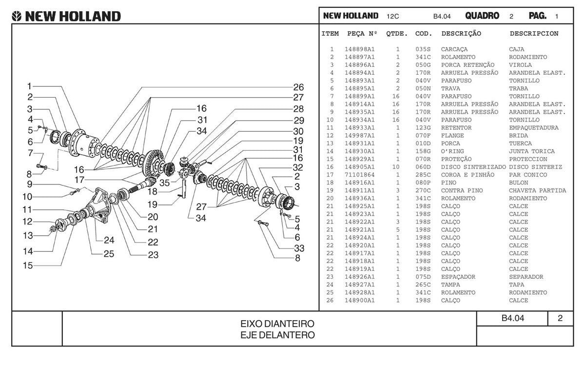 Vista explodida - Catálogo de Peças New Holland 12B