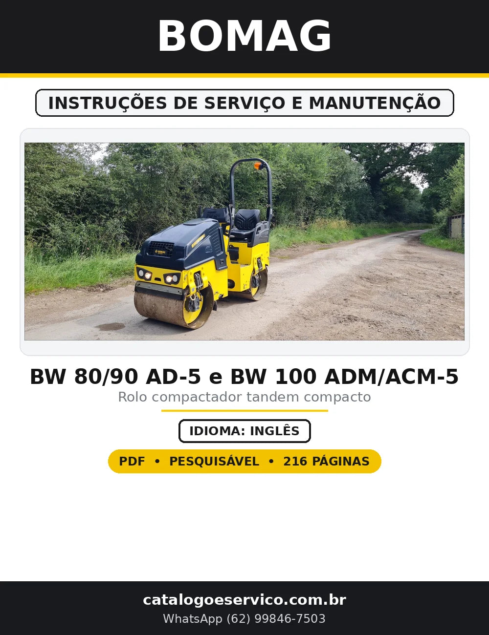 Capa do Instruções de Serviço e Manutenção BOMAG BW 80/90 AD-5 e BW 100 ADM/ACM-5 em PDF com 216 páginas