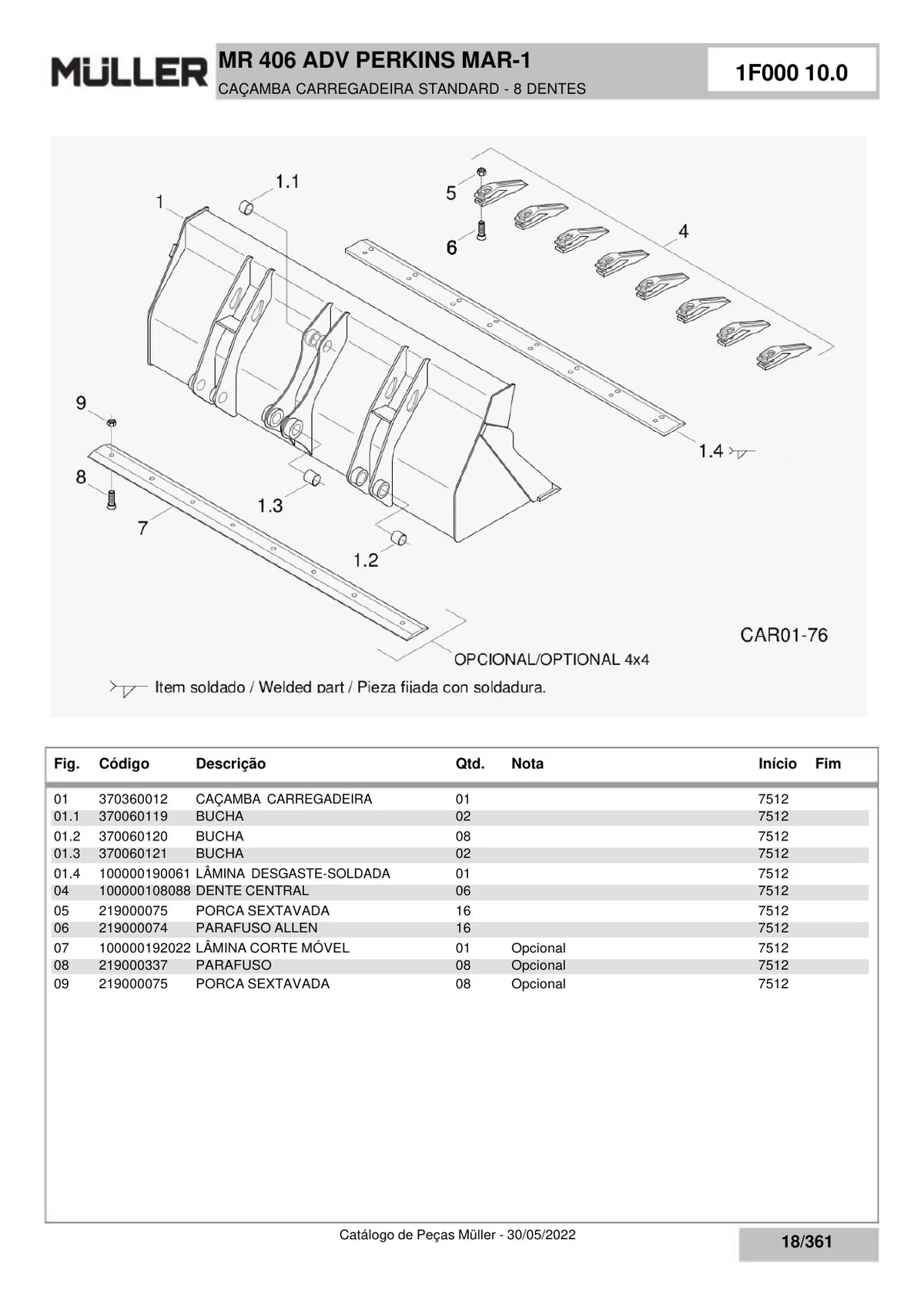 Muller Retroescavadeira MR 406 Advanced — escavadeira, vista explodida 1