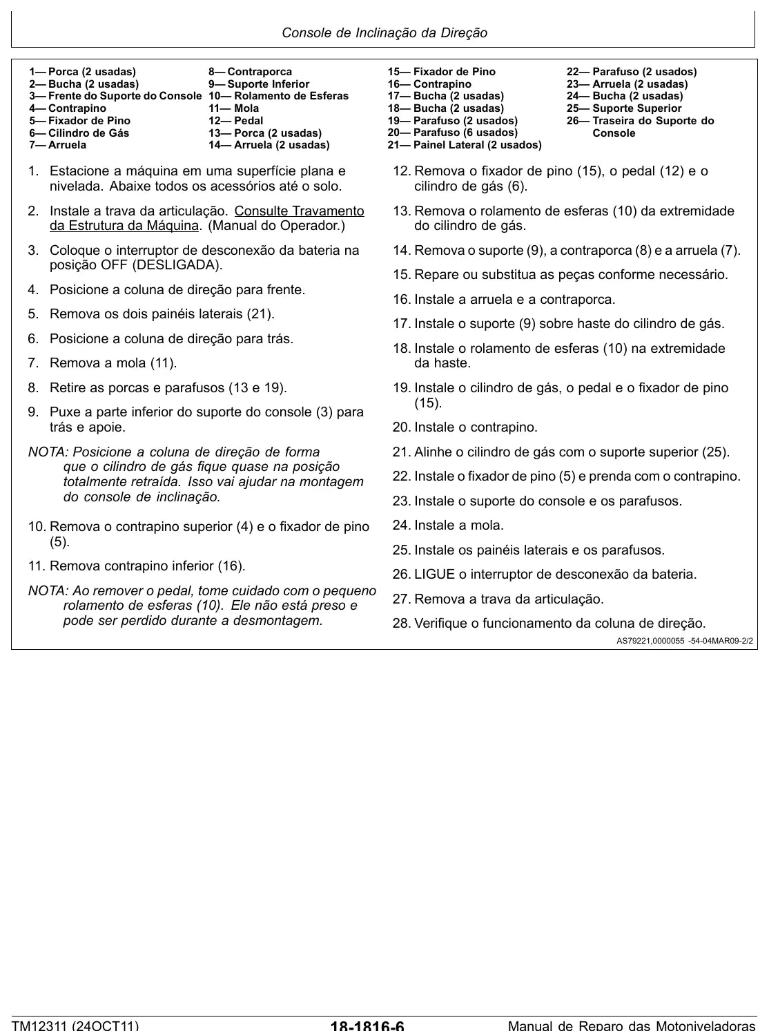 Manual de Serviço John Deere SERIE II C — tabela/esquema técnico (página interna do PDF)