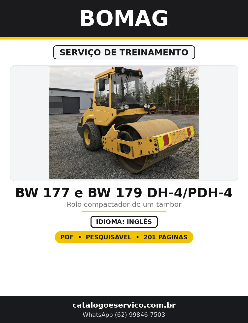 Capa do Serviço de Treinamento BOMAG BW 177 e BW 179 DH-4/PDH-4 em PDF com 201 páginas