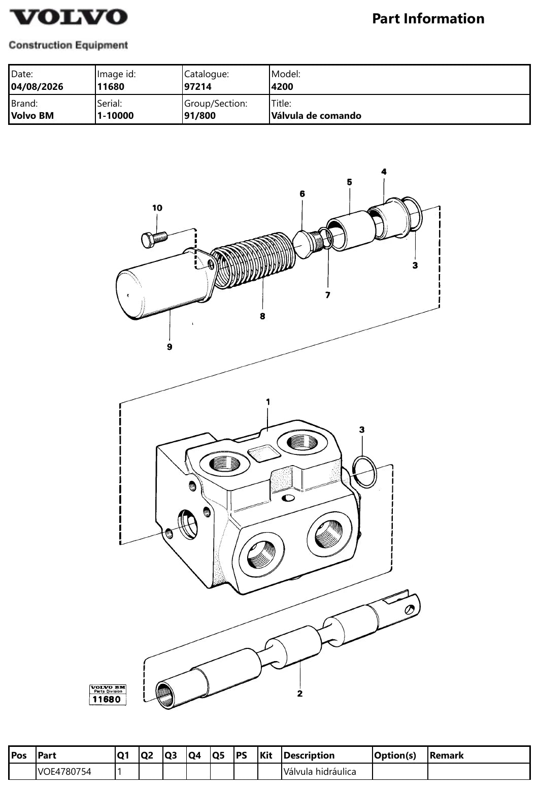 Catálogo de Peças Volvo BM 4200 — vista técnica detalhada (página interna do PDF)
