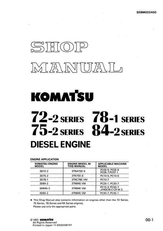 MANUAL DE SERVIÇO KOMATSU - 72-1\78-1\75-2\84-2 SERIES - MOTOR DIESEL