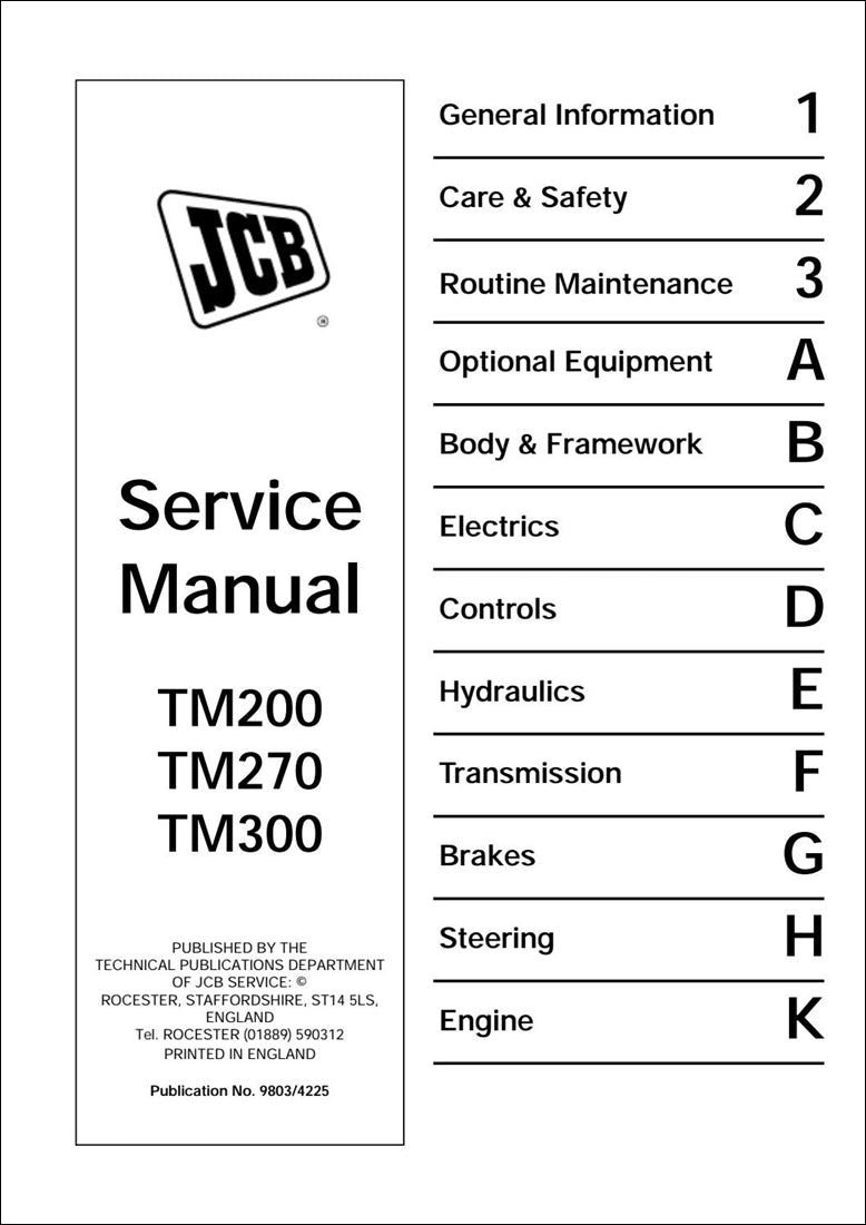 com rodas Carregador Manual de serviço da pá JCB TM200, TM270, TM300