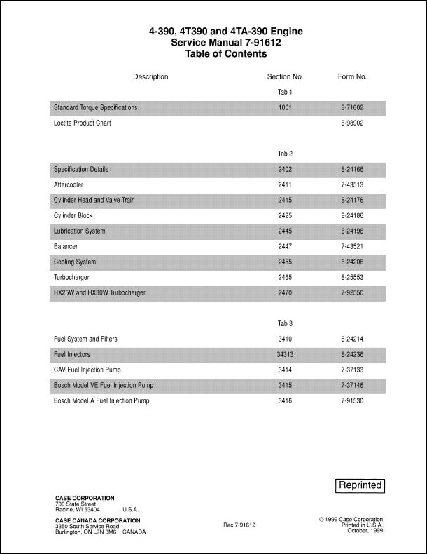 Manual De Serviço CASE - 4-390, 4T390 - 4TA-390 - INGLES