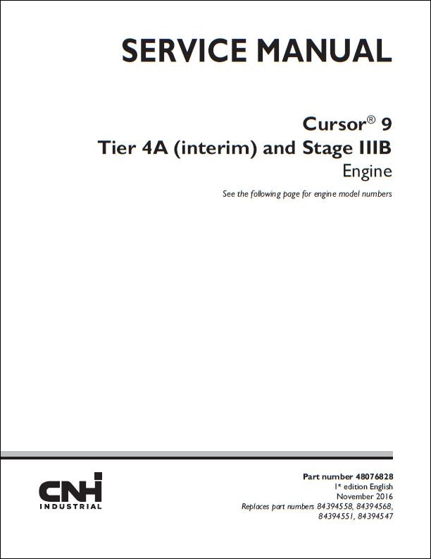 Manual De Serviço CASE - Cursor® 9 Tier 4A (interim) -INGLES