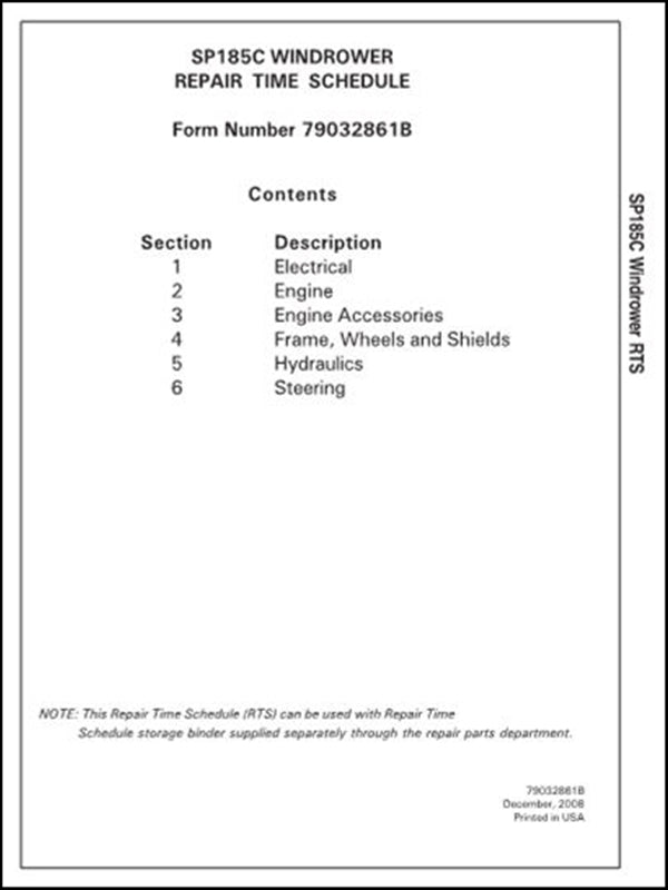 Repair Time Schedule CHALLENGER - SP185C WINDROWER - Colhetadeira