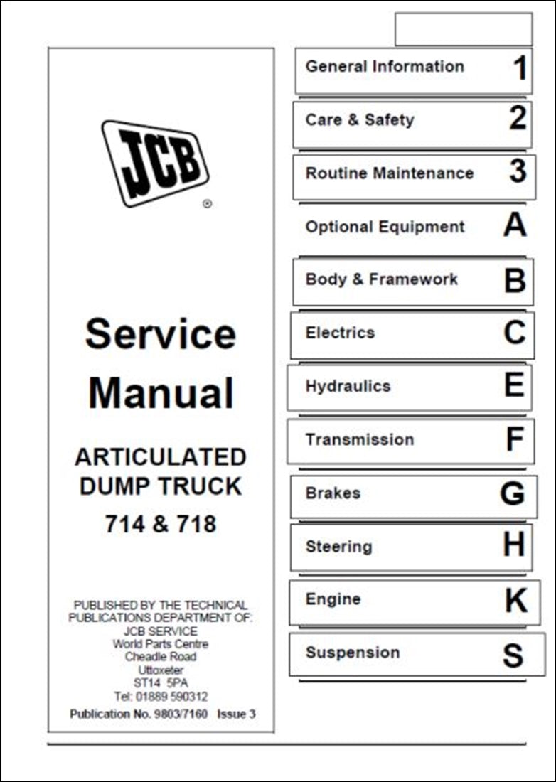 Articulado Jogar fora Manual de serviço do caminhão JCB 714, 718