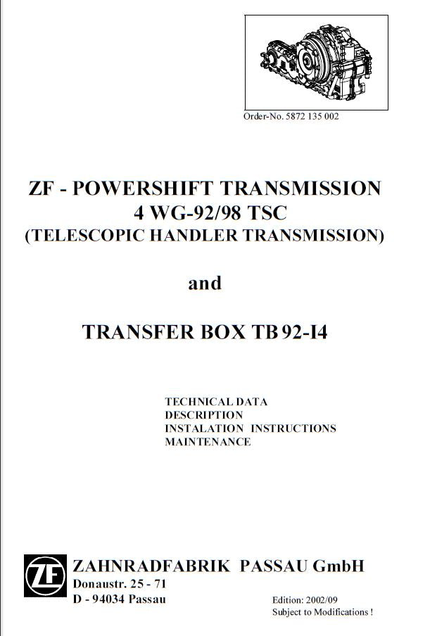 MANUAL DE SERVIÇO TRANSMISSÃO - 4WG-92/98 TSC - ZF POWERSHIFT