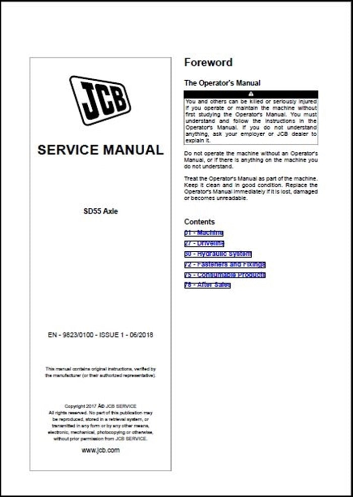 Manual De Serviço Motor JCB - SD55 Axle