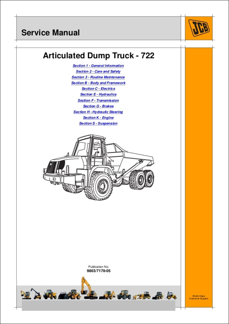 Articulado Jogar fora Manual de serviço do caminhão JCB 722