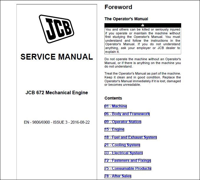 Manual De Serviço Motor mecânico JCB - 672