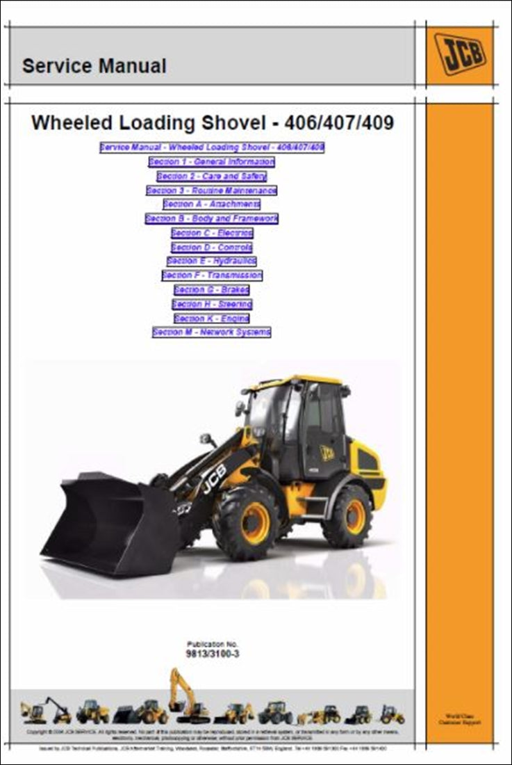 Manual de serviço da pá Carregadora de Rodas JCB 406, 407, 409