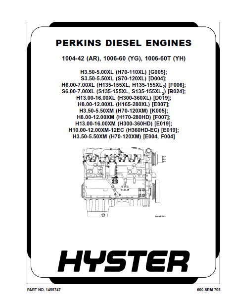 Manutençao De Reparo HYSTER - 1004-42(AR),1006-60T(YH) - Motor Diesel
