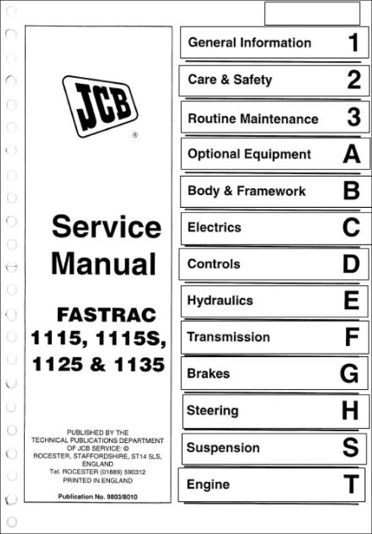 Manual de serviço Fastrac JCB 1115, 1115S, 1125, 1135