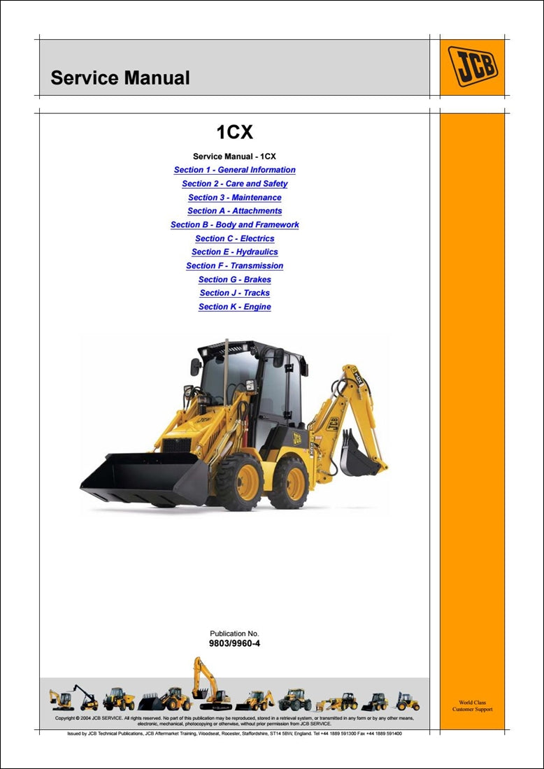 Manual de serviço da Retroescavadeira JCB 1CX